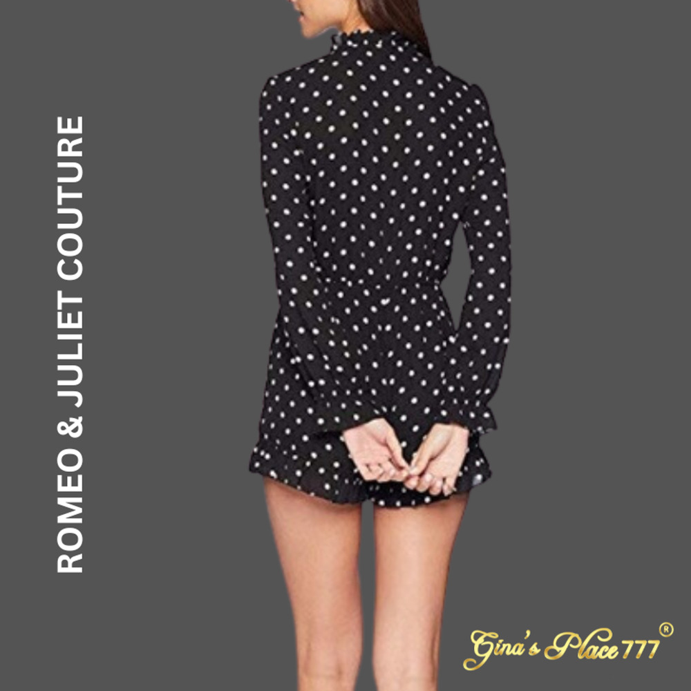 NWT Romeo & Juliet Couture Women's Long Sleeve Black White Polka Dot One Piece L